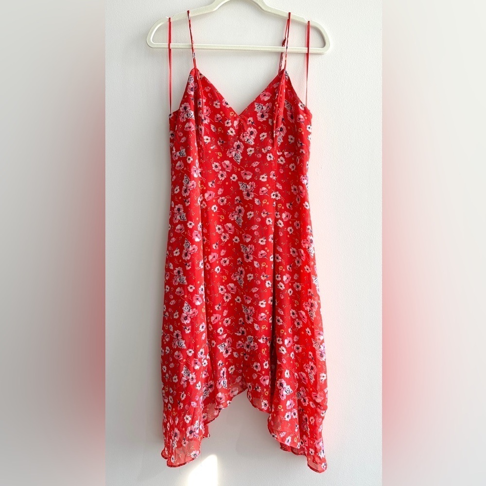 19 Cooper Floral Red Draped Dress, Women’s Spring Dresses, Size Medium